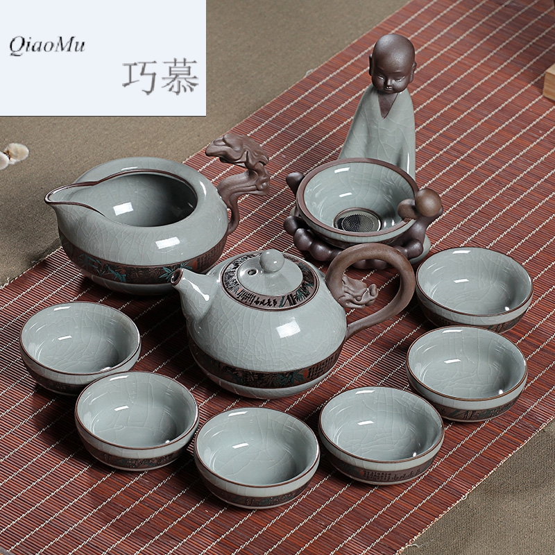 Qiao mu longteng kung fu tea set a complete set of elder brother up fine ceramic tea tureen teapot teacup cup home