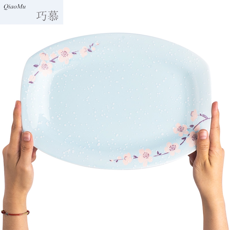 Qiao mu Japanese fish dish, and creative ceramics tableware oval plate long deep dish steaming roast whole fish dish