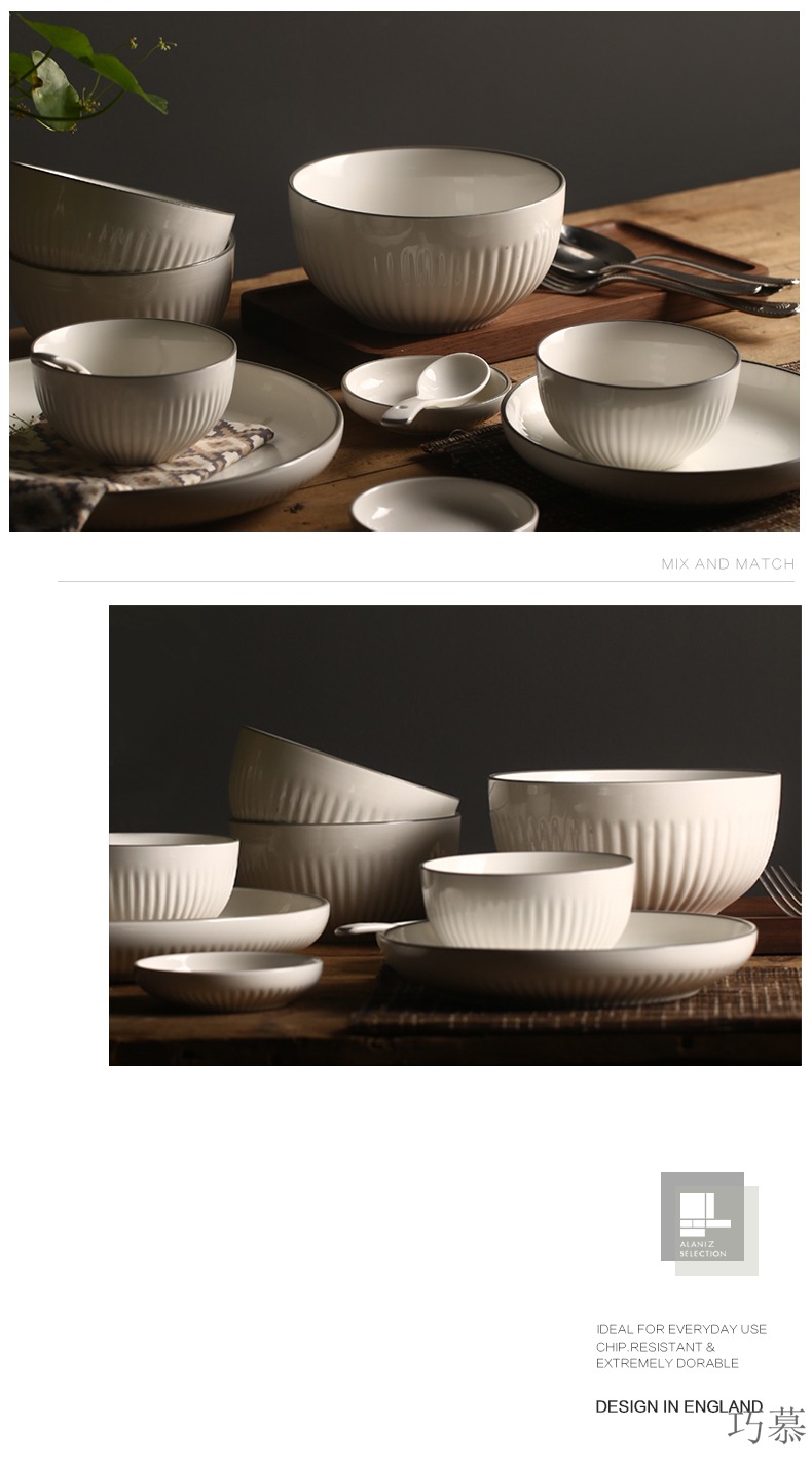 Qiao mu creative ceramic home dishes plate embossed plate 0 portfolio cutlery sets the rice bowls rainbow such use flat