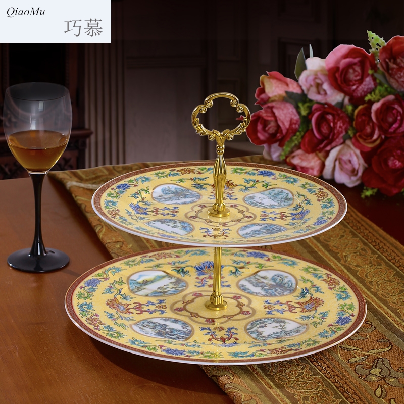 Qiao mu ceramic fruit fruit basket tray was Chinese double candy cake dried fruit dessert plates