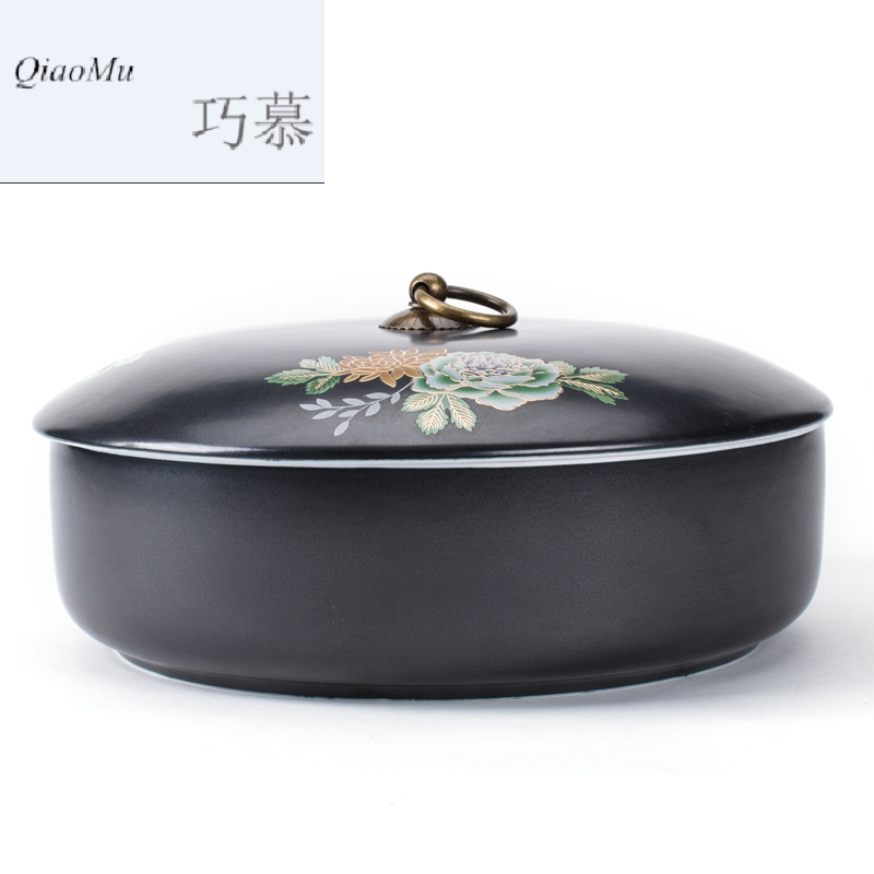 Qiao mu, black pottery tea box caddy fixings large - sized ceramic tea cake box wake jar with cover tea wash to wash to CPU