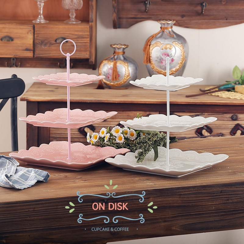 Qiao mu ou relief three fruit bowl sitting room of modern ceramic tea tea set multi - function cake the layers