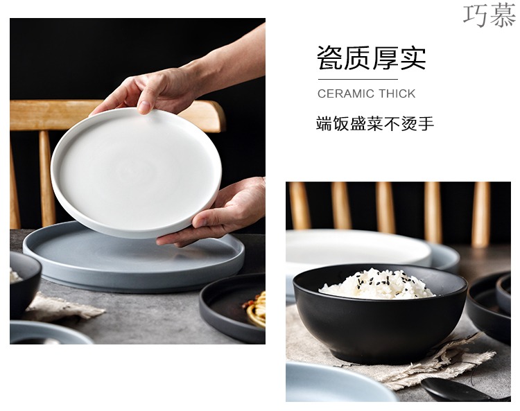 Qiao mu northern wind ceramic dish dishes suit by by 2/4/6 people contracted creative combination of household ins tableware couples to use