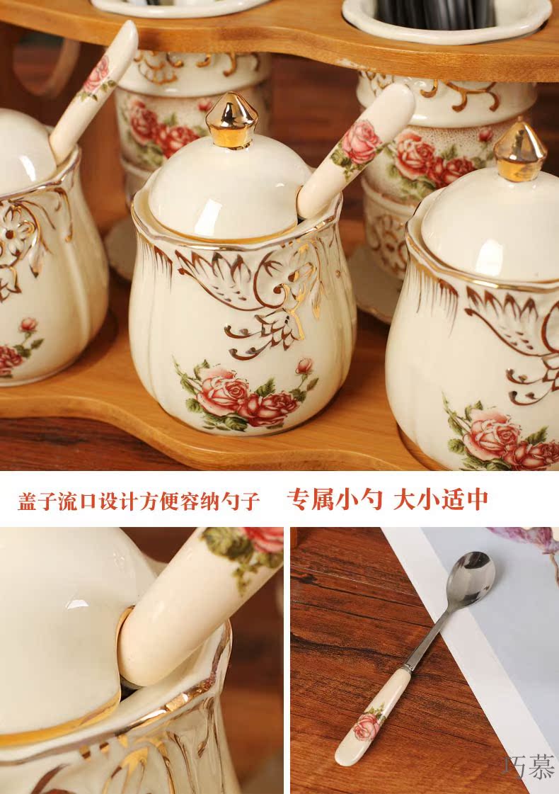 Qiao mu kitchen seasoning jar of sauce vinegar bottle double barrel combination box household ceramics seasoning box oil can chopsticks suit