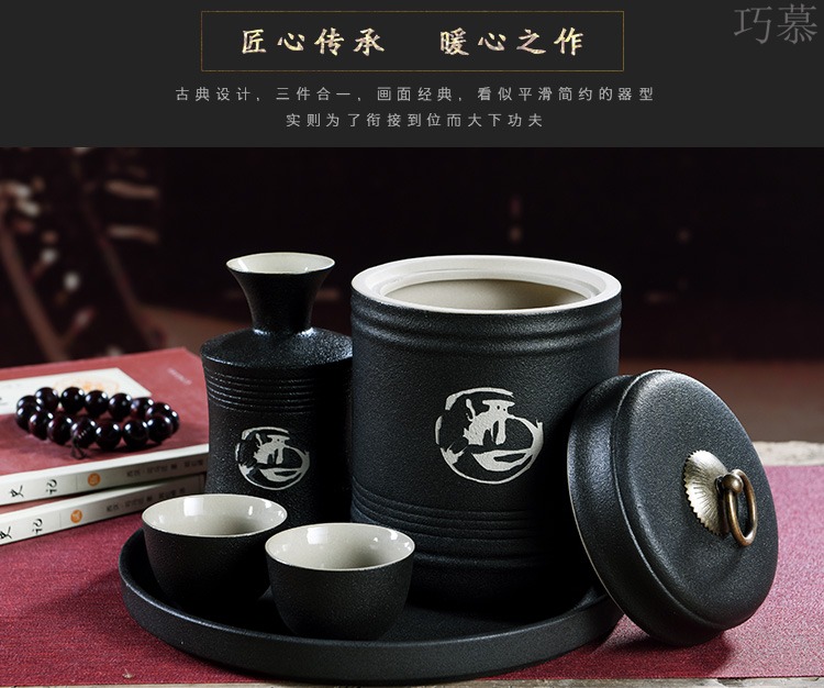 Qiao mu black zen wind temperature ceramic wine home wine wine wine pot hot warm wine pot heating liquor cup wine