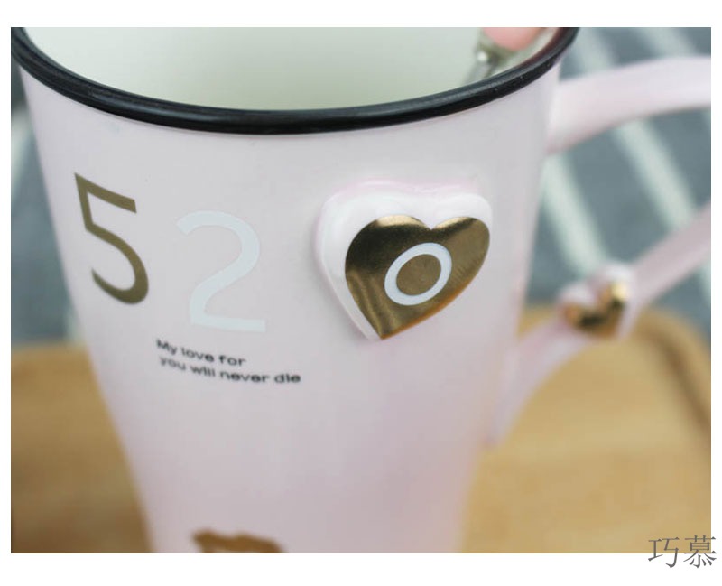 Qiao mu lovers han edition with cover cup a creative trend teaspoons of ceramic mugs marriage birthday gift of milk