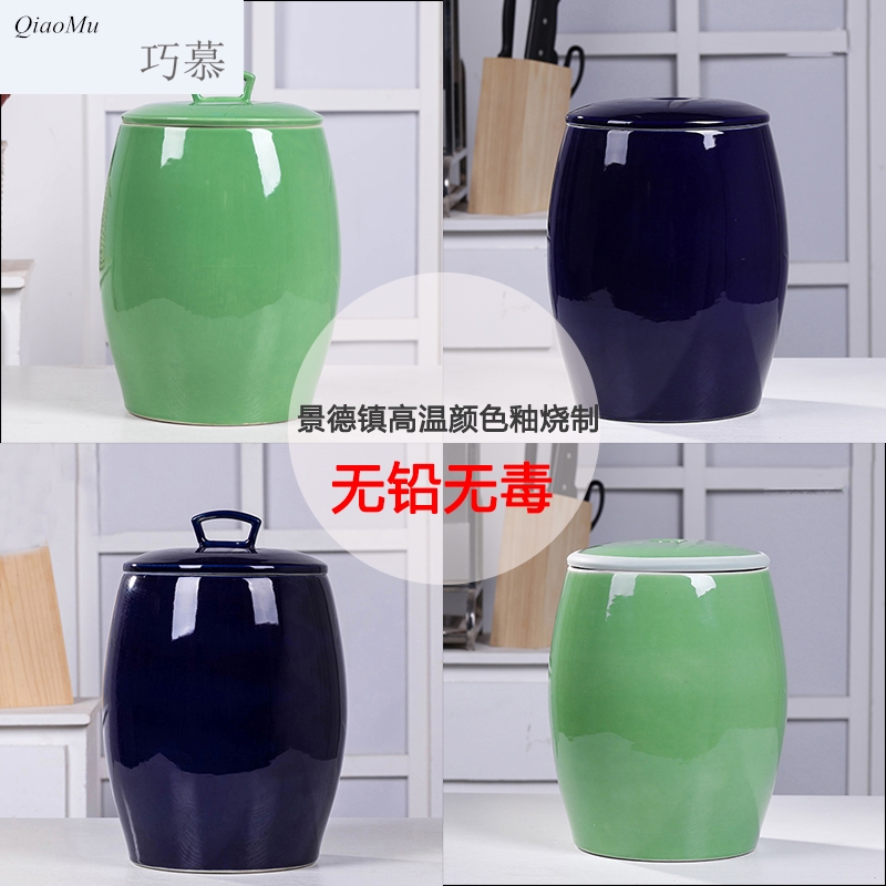Qiao mu jingdezhen ceramic barrel household ricer box with cover 50 kg 30 jins moistureproof insect - resistant sealing water storage tank