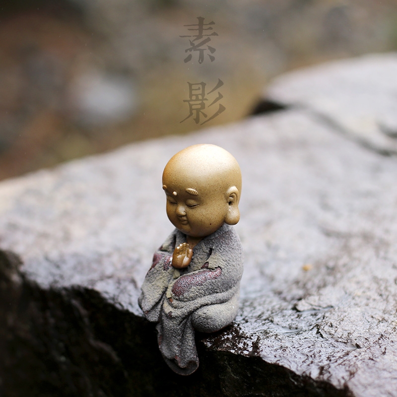 Qiao mu mottled rust tea pet undressed ore coarse pottery express little monk exquisite checking tea tray was furnishing articles