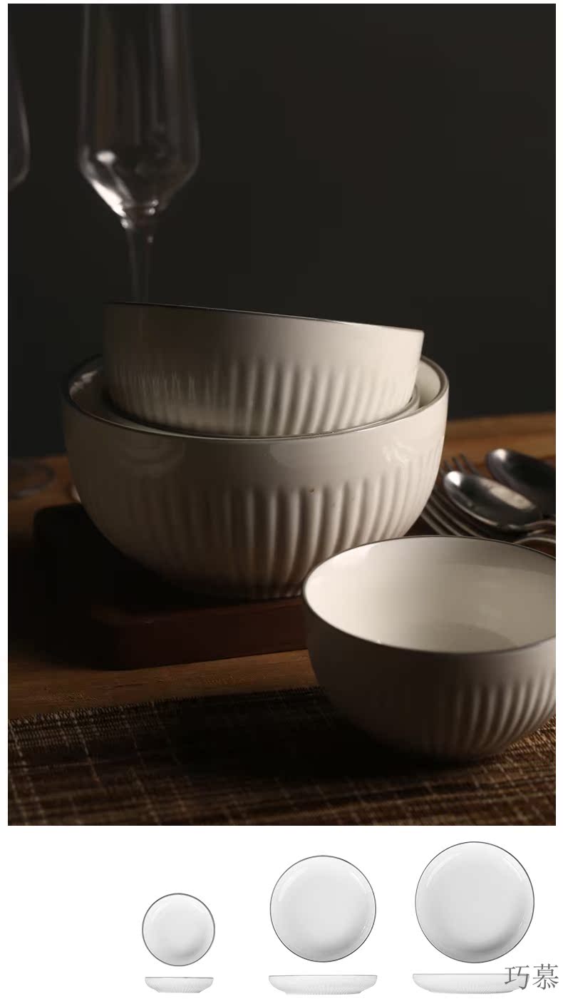 Qiao mu creative ceramic home dishes plate embossed plate 0 portfolio cutlery sets the rice bowls rainbow such use flat