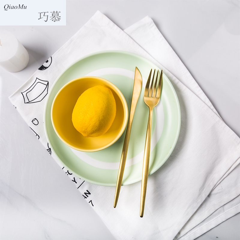 Qiam qiao mu eat bowl Korean lovely simple color matching new ceramic bowl bowl rice bowls fashion tableware