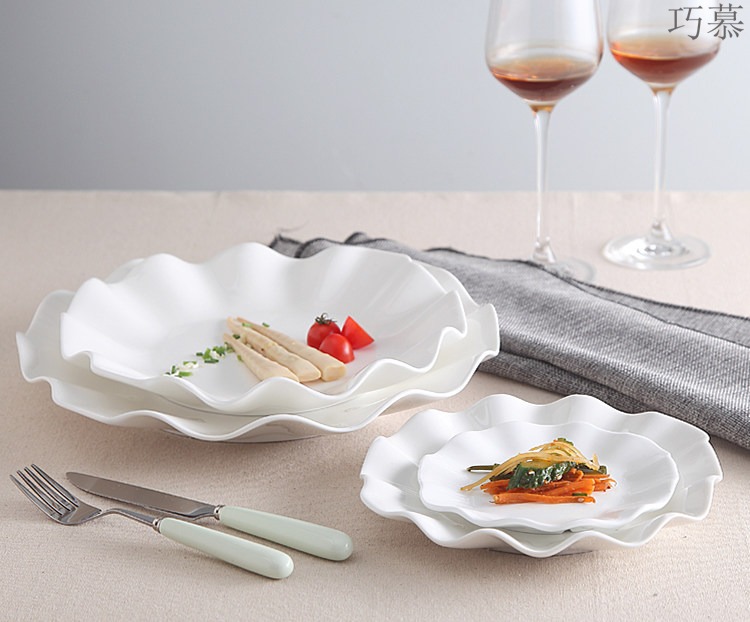 Qiao mu lotus leaf dish food dish pure white ceramic shallow plate of spaghetti western disc plate snack plate of fruit