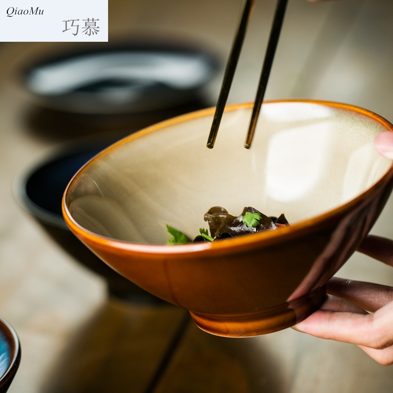 Qiao mu retro new ipads porcelain tableware pointed bottom bowl bowl of fruit salad bowl of soup bowl rainbow such use creative household large bowl