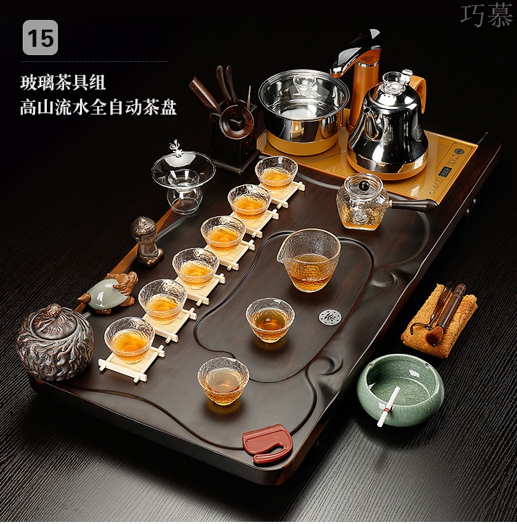 Qiao mu ebony wood tea tray was purple sand tea set a complete set of kung fu tea set automatic contracted household