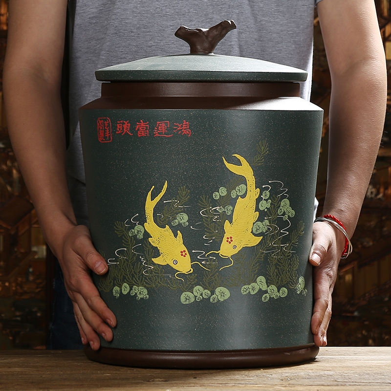Qiao mu JS yixing purple sand tea pot manual caddy fixings mud painting storage POTS tea urn pu - erh tea cake tin