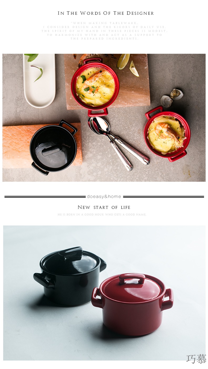 Qiao mu creative ceramic red take bake small bowl of baking plates of kitchen utensils ears flat bake bowl dessert bowls