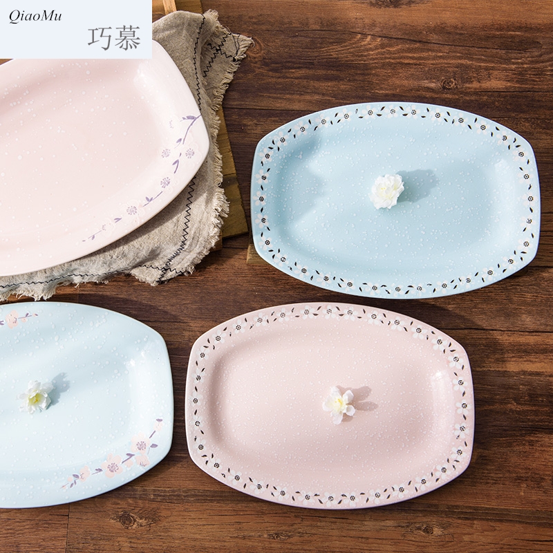 Qiao mu Japanese fish dish, and creative ceramics tableware oval plate long deep dish steaming roast whole fish dish