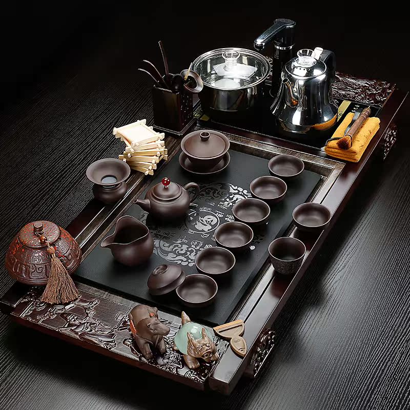 Qiao mu kung fu tea set domestic tea taking of a complete set of ceramic cups contracted tea tea table solid wood tea tray