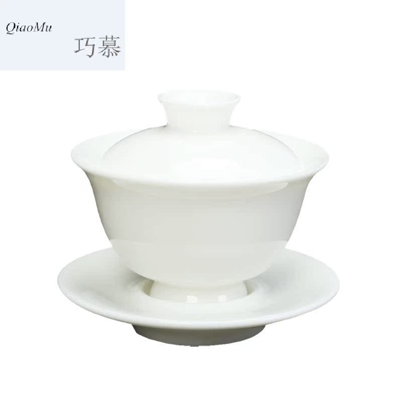 Qiao mu dehua traditional craft jade porcelain tureen upset don 't hot ceramic cups large operators can use tea bowl