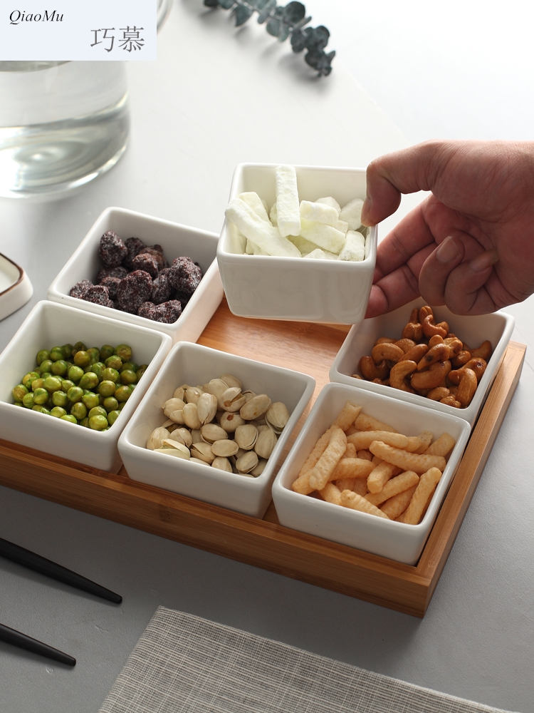Nordic Qiao mu DHT ceramic creative seeds plate dry fruit tray, fruit dish bamboo ceramic bowl of sugar in the living room