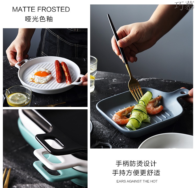 Qiao mu Nordic creative web celebrity photos tableware with handle plates special - shaped baking dish plate microwave oven ceramic flat