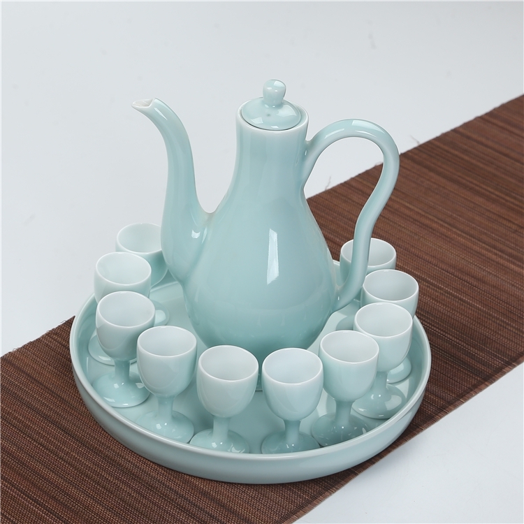 Qiao mu ceramic liquor wine longquan green China home hip flask glass kit gift set points wine tall