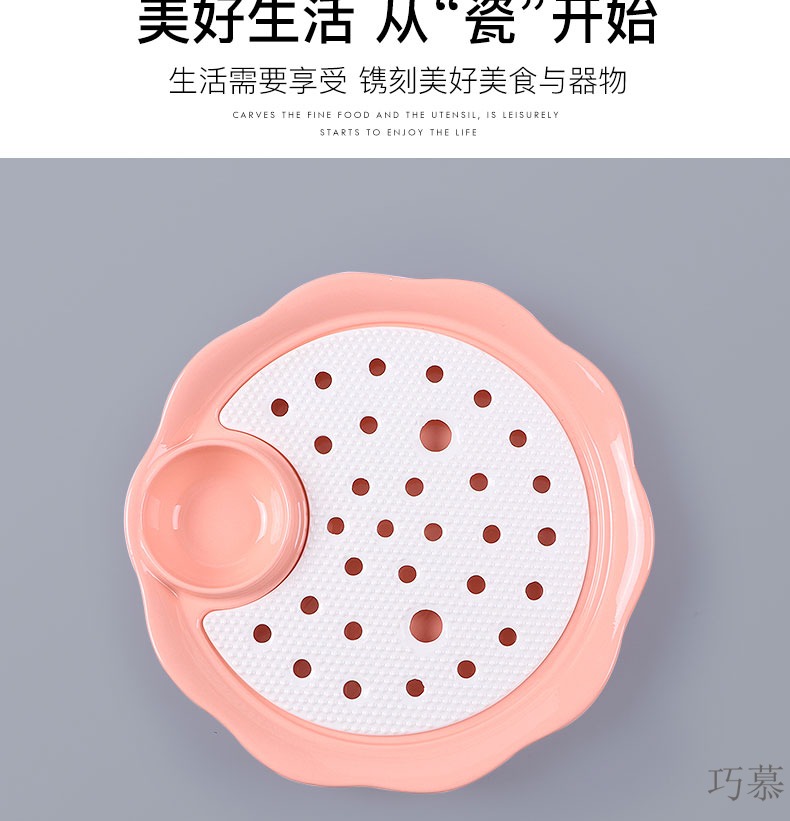 Qiao mu ceramic double disk circular household dumpling dish drop large dumpling dish 10 inches with vinegar dish of steaming water