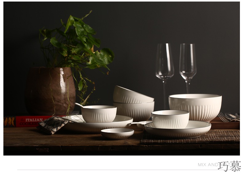 Qiao mu creative ceramic home dishes plate embossed plate 0 portfolio cutlery sets the rice bowls rainbow such use flat