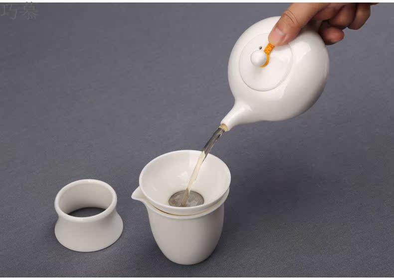 Qiao mu suet jade porcelain kung fu tea set dehua white porcelain tea teapot teacup home sitting room of a complete set of 6