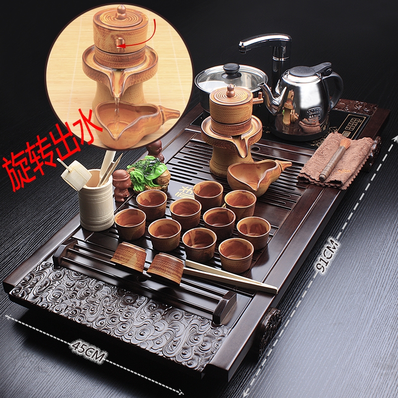 Qiao mu lazy stone mill tea set domestic ceramic purple sand automatic induction cooker teapot teacup tea tea tray