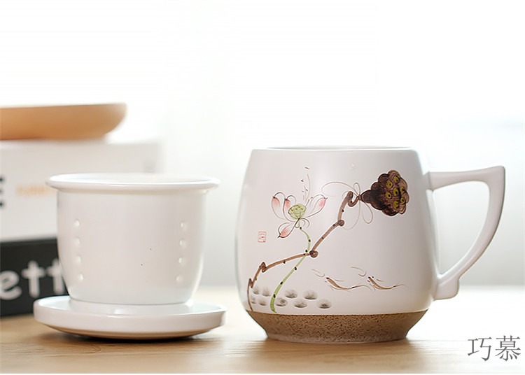 Qiao mu SU ceramic white porcelain cup with cover tea mercifully tea cup contracted office separation filter tea cup