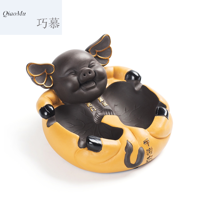 Qiao mu CMJ ceramic ashtray large creative move purple sand tea pet tea tray was furnishing articles not restoring ancient ways with cover in the living room