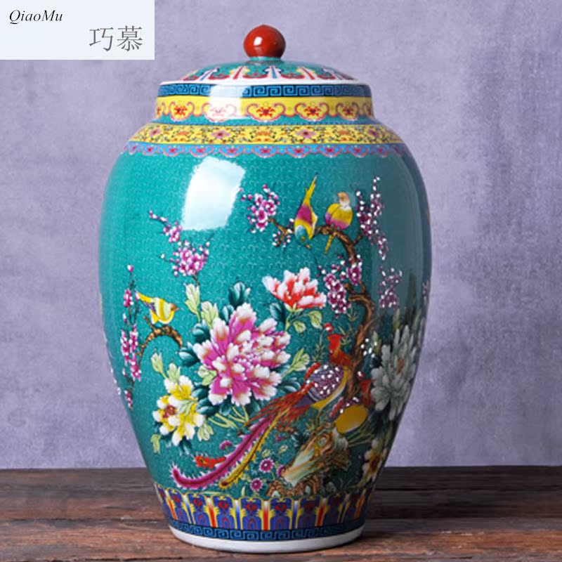 Qiao mu jingdezhen ceramic barrel ricer box 20 jins 30 jins with household moistureproof with cover cylinder cylinder storage tank surface of cylinder