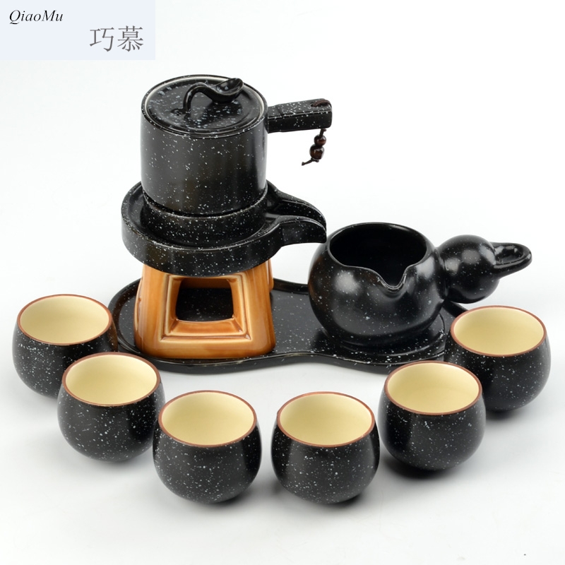 Qiao mu violet arenaceous lazy fit tea is tea set and a half automatic ceramic household of a complete set of fortunes