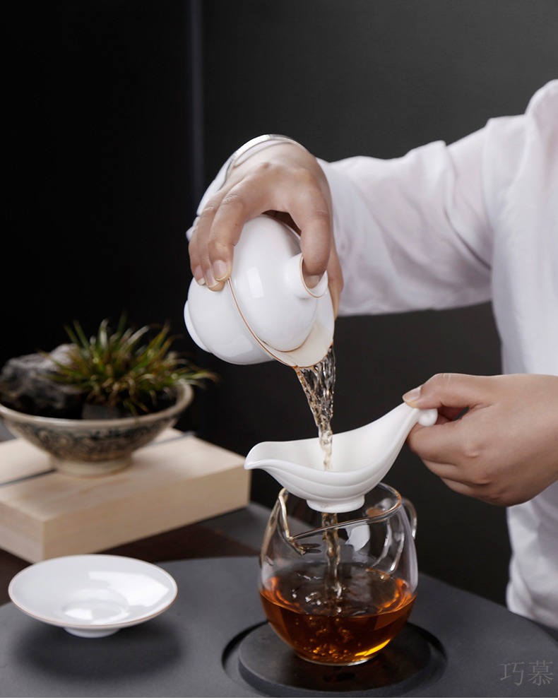Sweet white jade qiao mu PMZ dehua porcelain ceramic kung fu tea tea tureen lid only three tureen finger size