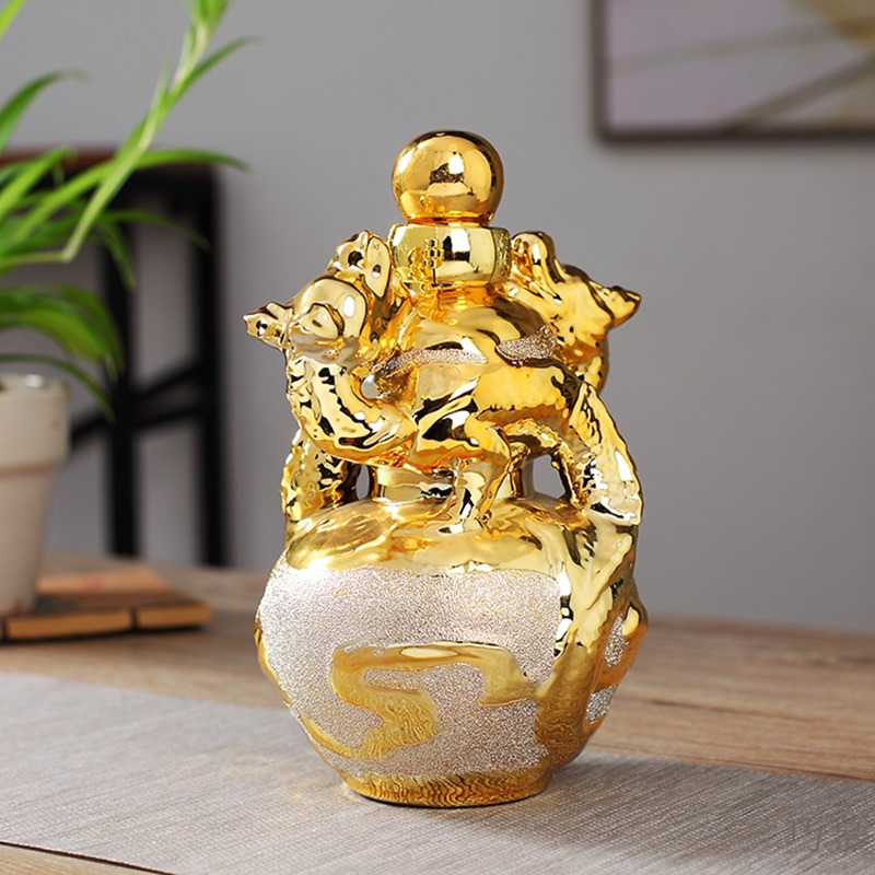Qiao mu modern placer gold ceramic grinding gourd bottle ssangyong auspicious 1 catty 5 jins of 10 jins sealed empty jars hip flask
