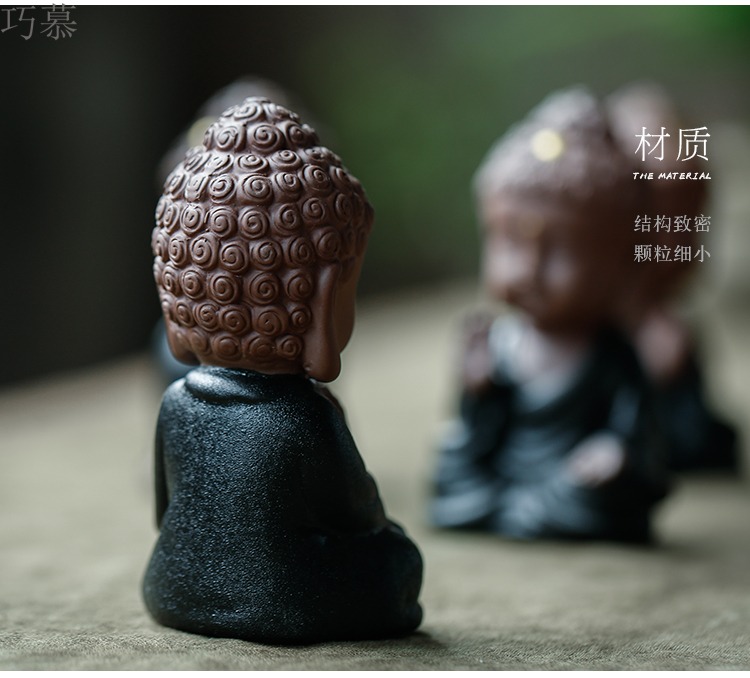 Qiao mu purple sand tea pet home decoration furnishing articles of Buddha young monk monk, black pottery ceramic tea pets to play with cars