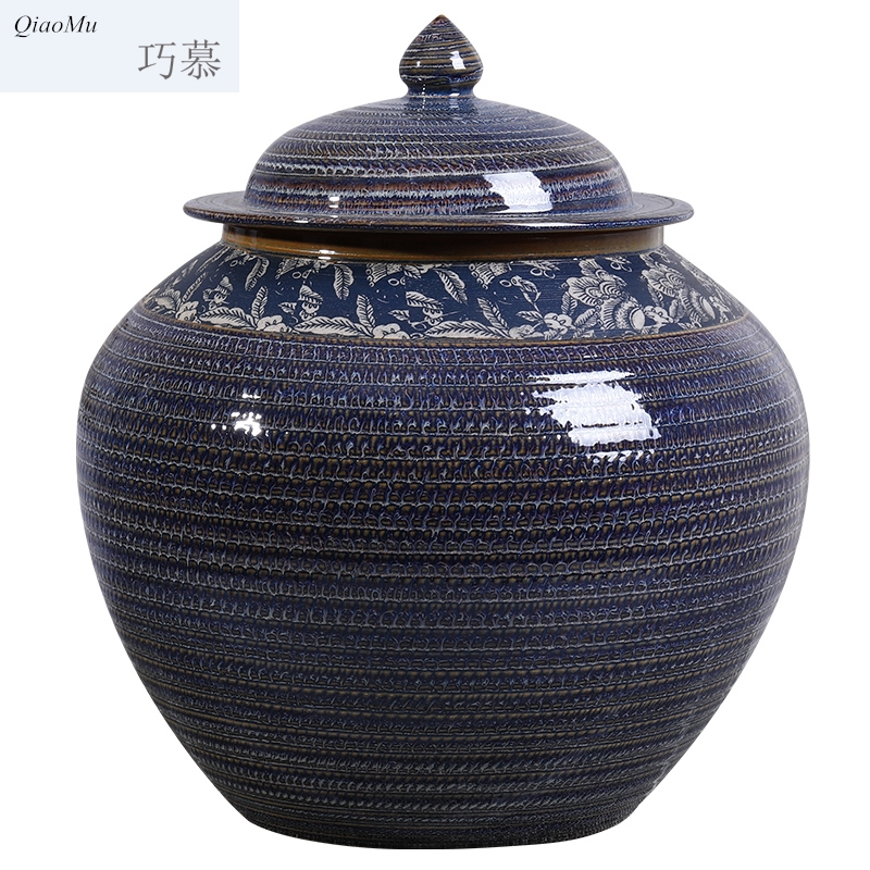 Qiao mu barrel ceramics with cover household jingdezhen up 50 kg 100 jins seal large capacity storage tank