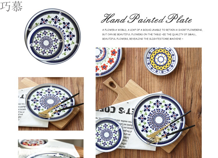 Qiao mu CDW life be beautiful like summer flowers, hand - made ceramic disc flat steak plate of western - style food tableware PZ - 72 plate