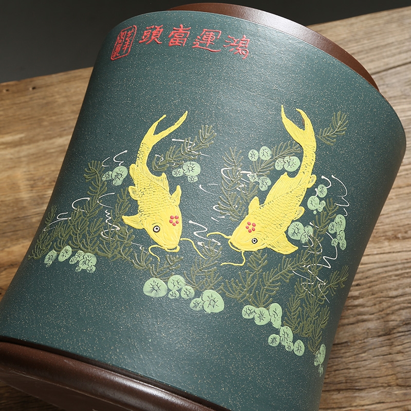 Qiao mu JS yixing purple sand tea pot manual caddy fixings mud painting storage POTS tea urn pu - erh tea cake tin