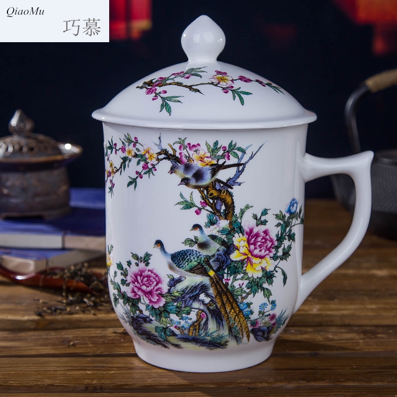 Qiao mu jingdezhen ceramics with cover large guest use office boss cup tea cup
