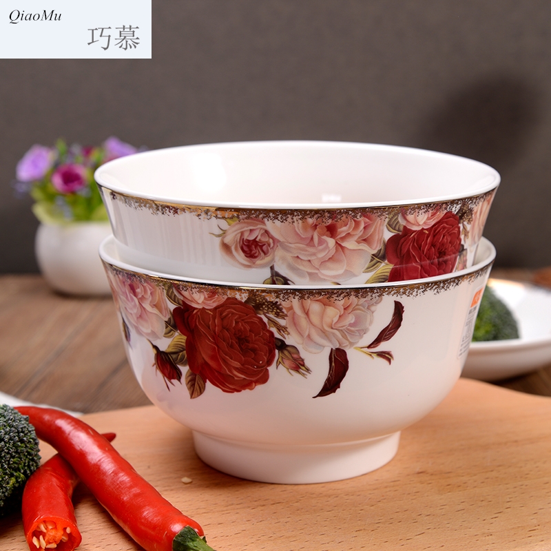 Qiao mu the make - up beauty Chinese ceramic bowl plate suit household to eat bread and butter rice bowls salad plates