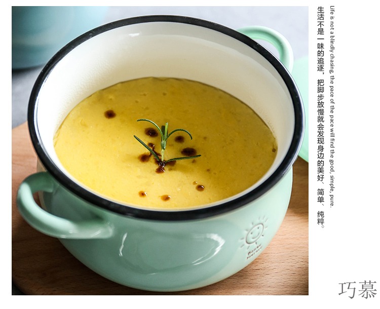 Qiao mu candy color, lovely ceramic ears rainbow such as bowl soup bowl with cover mercifully salad bowl household small saucepan rainbow such use