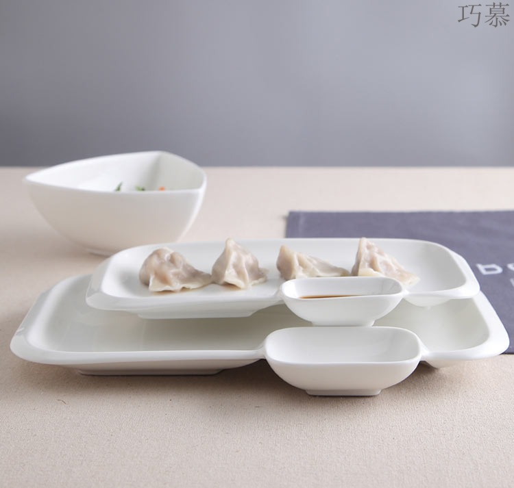 Qiao mu dumpling dish creative pure white ceramic plate snack dish fish sauce, household tableware with Japanese adults