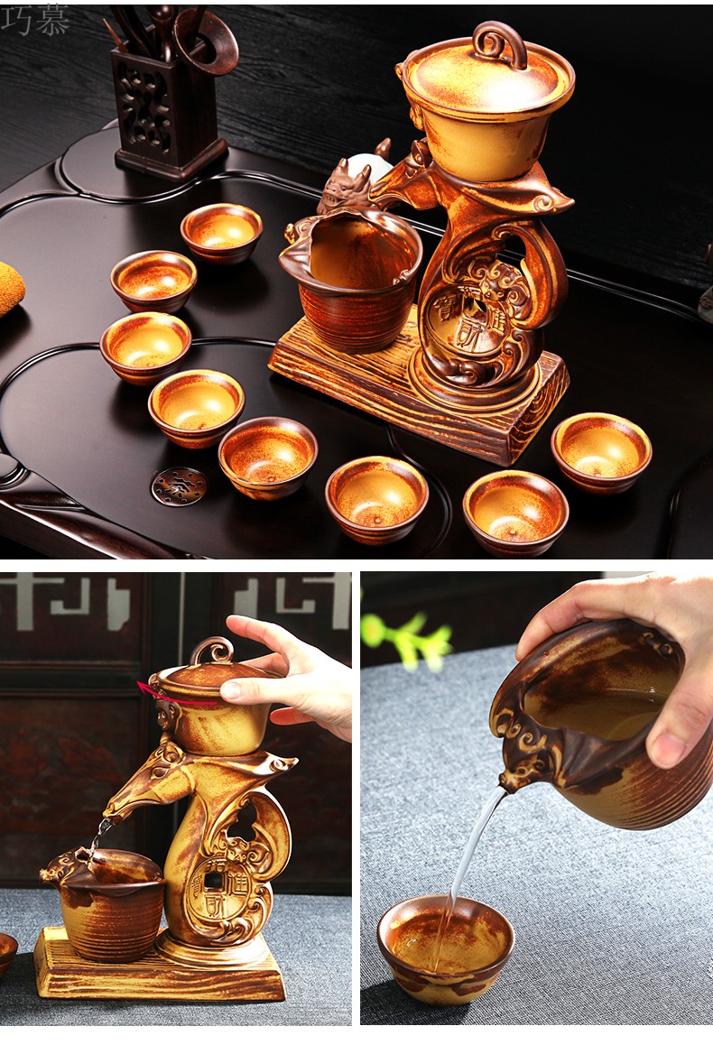 Qiao mu ebony wood tea tray of a complete set of kung fu tea sets coarse pottery stone mill your up four unity induction cooker tea table