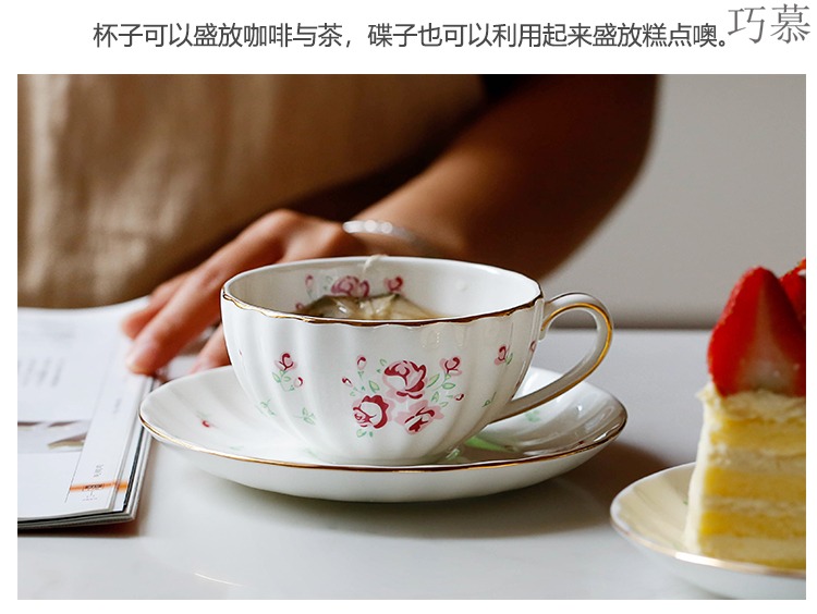 Qiao mu LH rose garden ceramic coffee cups and saucers suit, lovely rural wind rose floral red tea cups