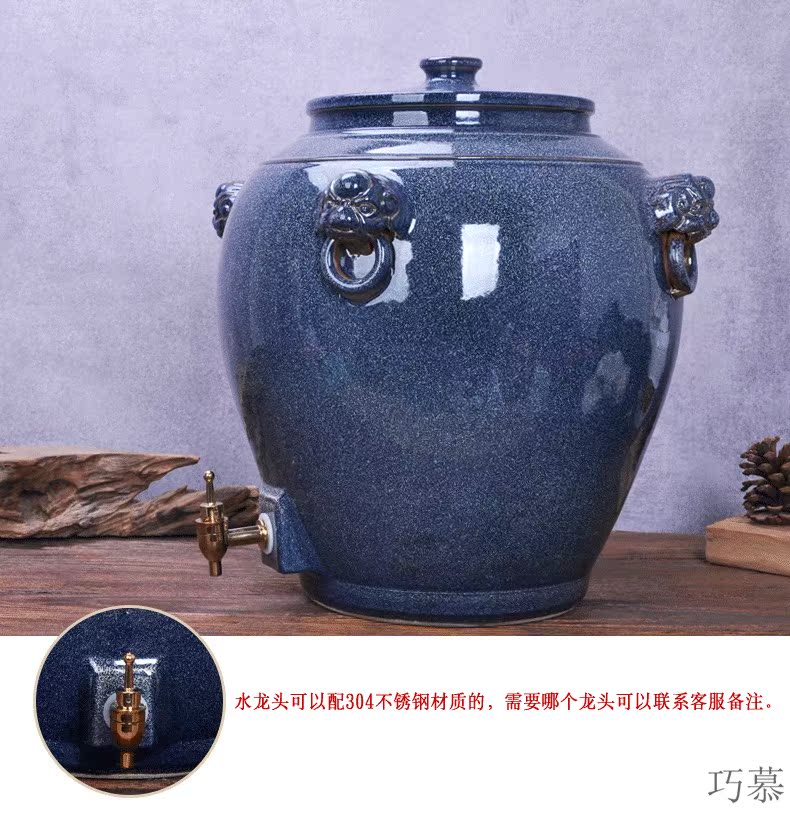 Qiao mu jingdezhen ceramic barrel oil cylinder tank 20 jins 30 jins 50 kg 100 jins water storage tank with tap water