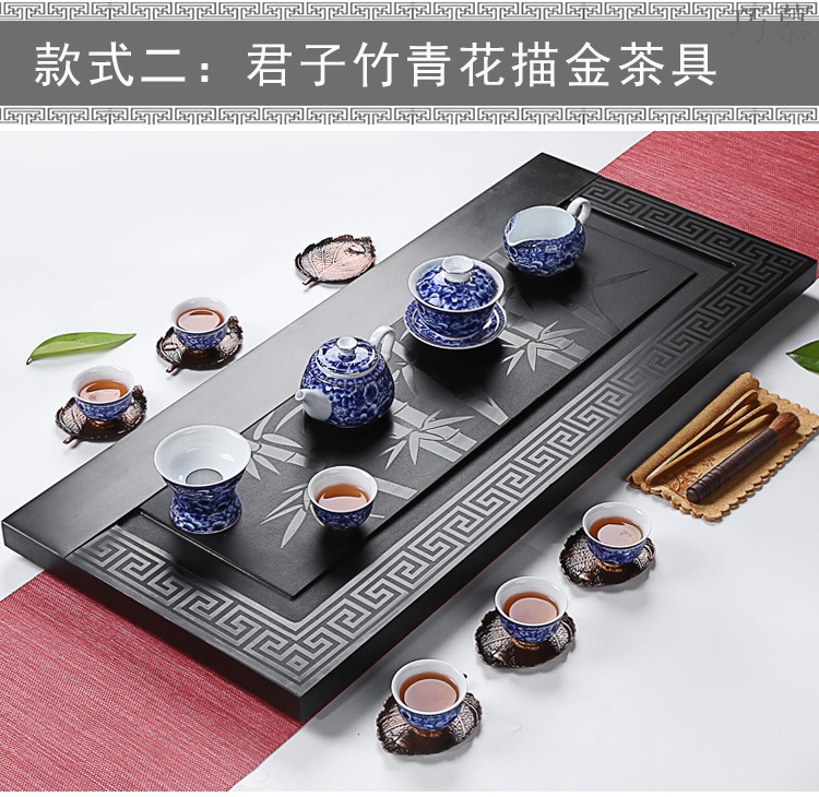 Longed for a complete set of blue and white porcelain kung fu tea set sharply opportunely stone tea tray was contracted office home tea cup high - grade group