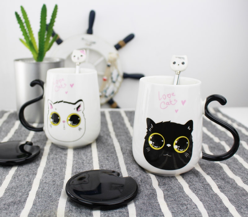 Qiao mu cup one creative express cat ceramic keller with spoon, contracted move office of milk