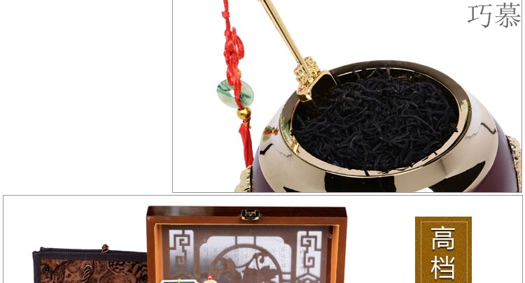Qiao mu ceramic gold - plated caddy fixings large elder brother up with crack celadon seal storage jar, black tea, green tea package