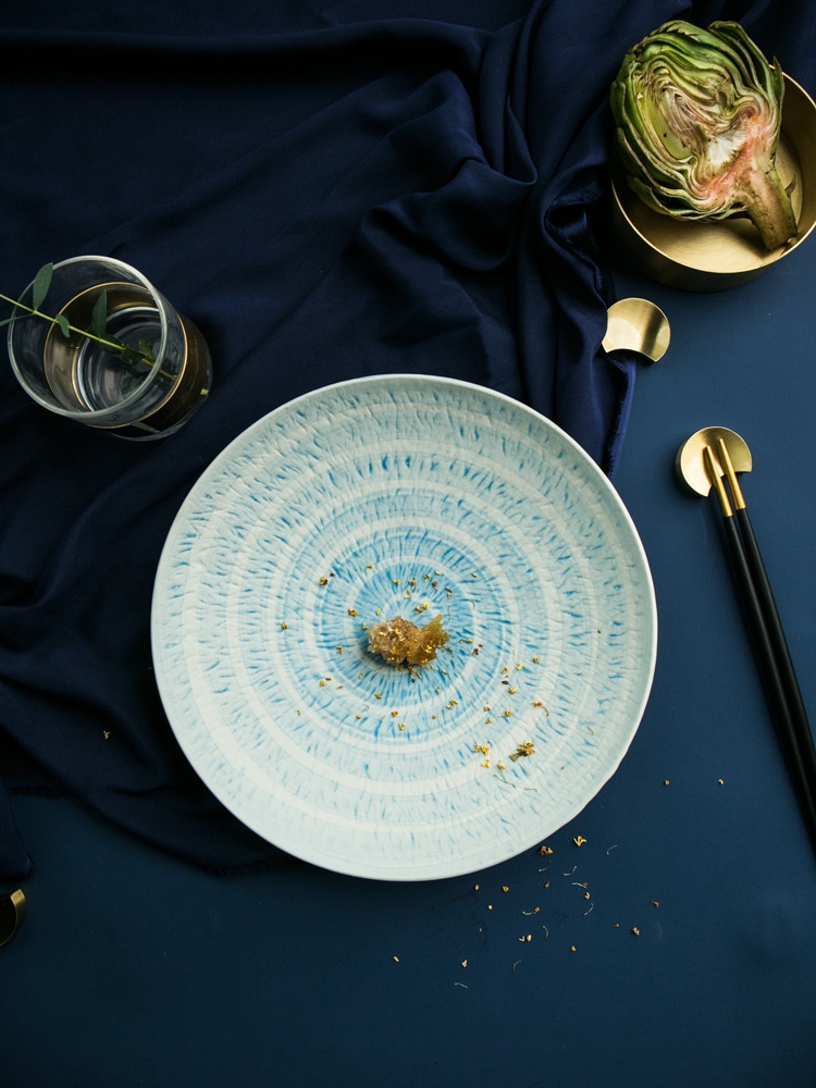 Qiao mu DY ceramic blue wave son rounded square chassis of kitchen utensils household food dish plate western food steak dish plates